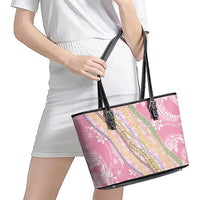 Pink Palaka Hawaii Leis Leather Tote Bag Hawaiian-plaid Elegant Tropical Vibes - Polynesian Pride