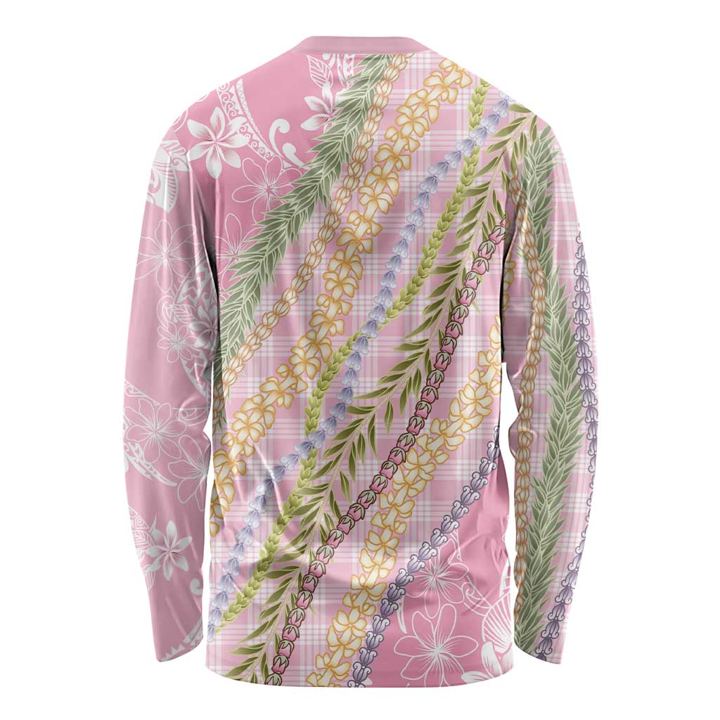 Pink Palaka Hawaii Leis Long Sleeve Shirt Hawaiian-plaid Elegant Tropical Vibes - Polynesian Pride