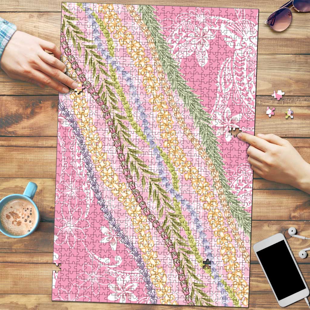 Pink Palaka Hawaii Leis Puzzle Hawaiian-plaid Elegant Tropical Vibes - Polynesian Pride