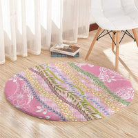 Pink Palaka Hawaii Leis Round Carpet Hawaiian-plaid Elegant Tropical Vibes - Polynesian Pride