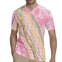 Pink Palaka Hawaii Leis Rugby Jersey Hawaiian-plaid Elegant Tropical Vibes - Polynesian Pride