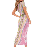 Pink Palaka Hawaii Leis Short Sleeve Bodycon Dress Hawaiian-plaid Elegant Tropical Vibes - Polynesian Pride