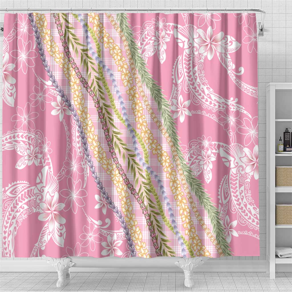 Pink Palaka Hawaii Leis Shower Curtain Hawaiian-plaid Elegant Tropical Vibes - Polynesian Pride