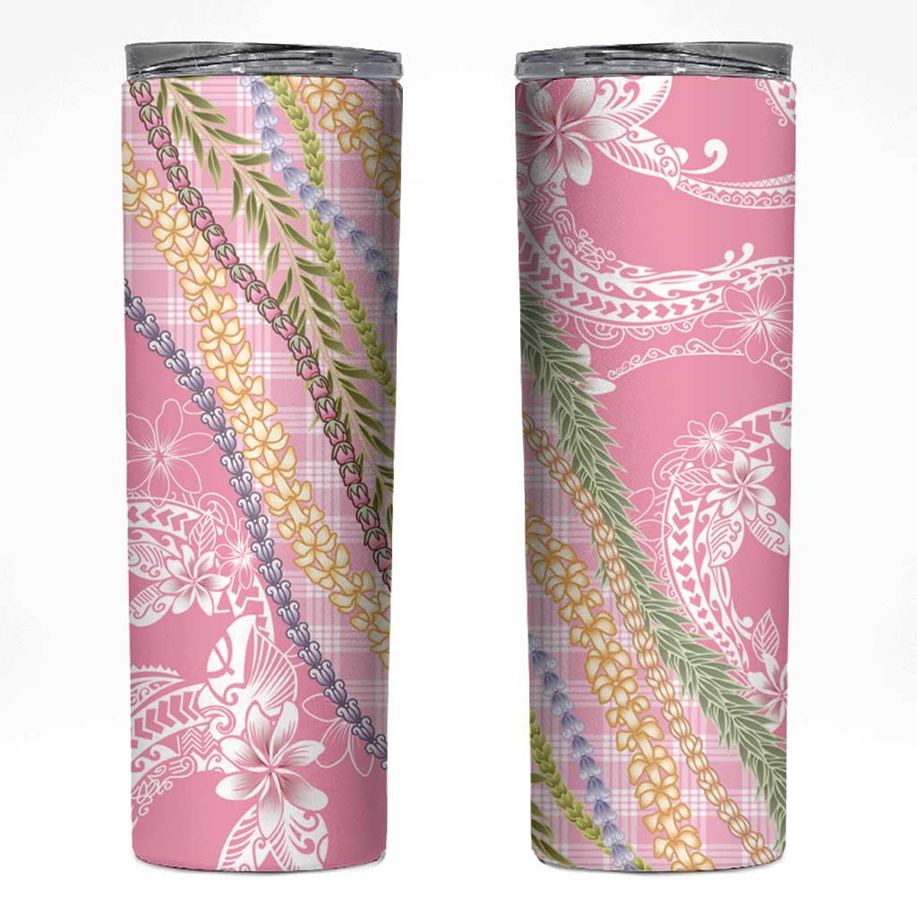Pink Palaka Hawaii Leis Skinny Tumbler Hawaiian-plaid Elegant Tropical Vibes - Polynesian Pride