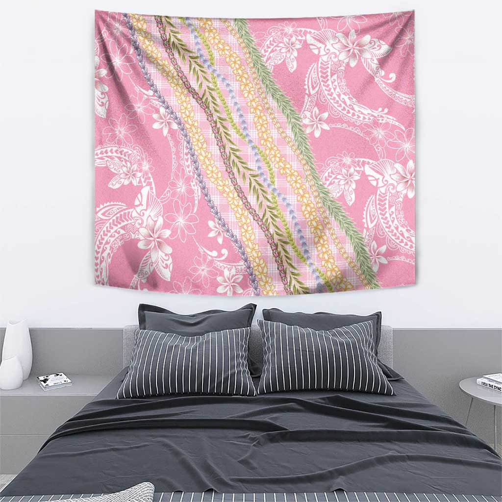 Pink Palaka Hawaii Leis Tapestry Hawaiian-plaid Elegant Tropical Vibes - Polynesian Pride