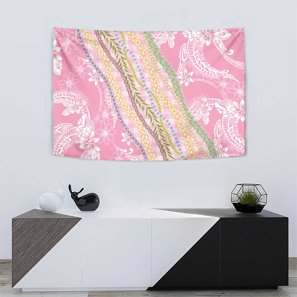 Pink Palaka Hawaii Leis Tapestry Hawaiian-plaid Elegant Tropical Vibes - Polynesian Pride