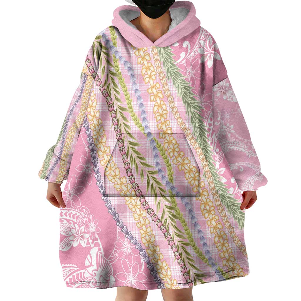 Pink Palaka Hawaii Leis Wearable Blanket Hoodie Hawaiian-plaid Elegant Tropical Vibes - Polynesian Pride
