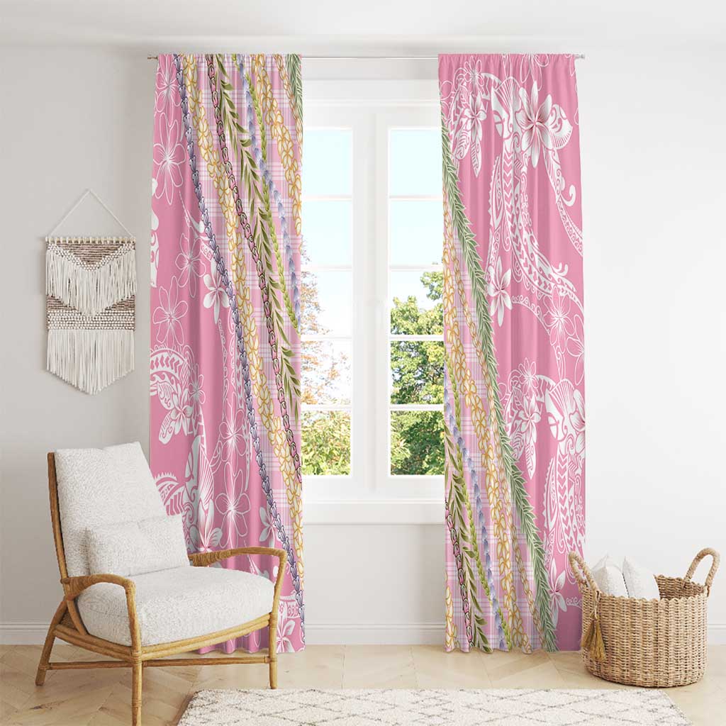 Pink Palaka Hawaii Leis Window Curtain Hawaiian-plaid Elegant Tropical Vibes - Polynesian Pride