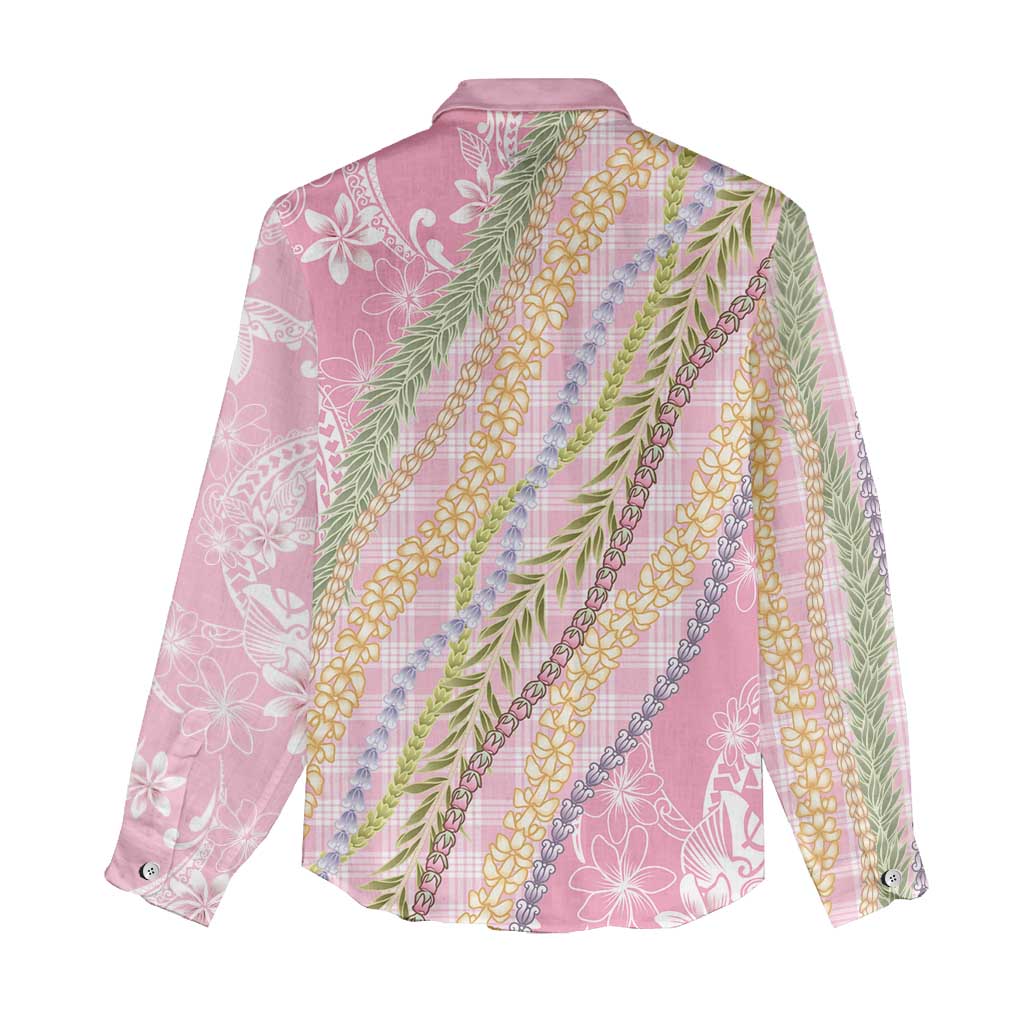 Pink Palaka Hawaii Leis Women Casual Shirt Hawaiian-plaid Elegant Tropical Vibes - Polynesian Pride