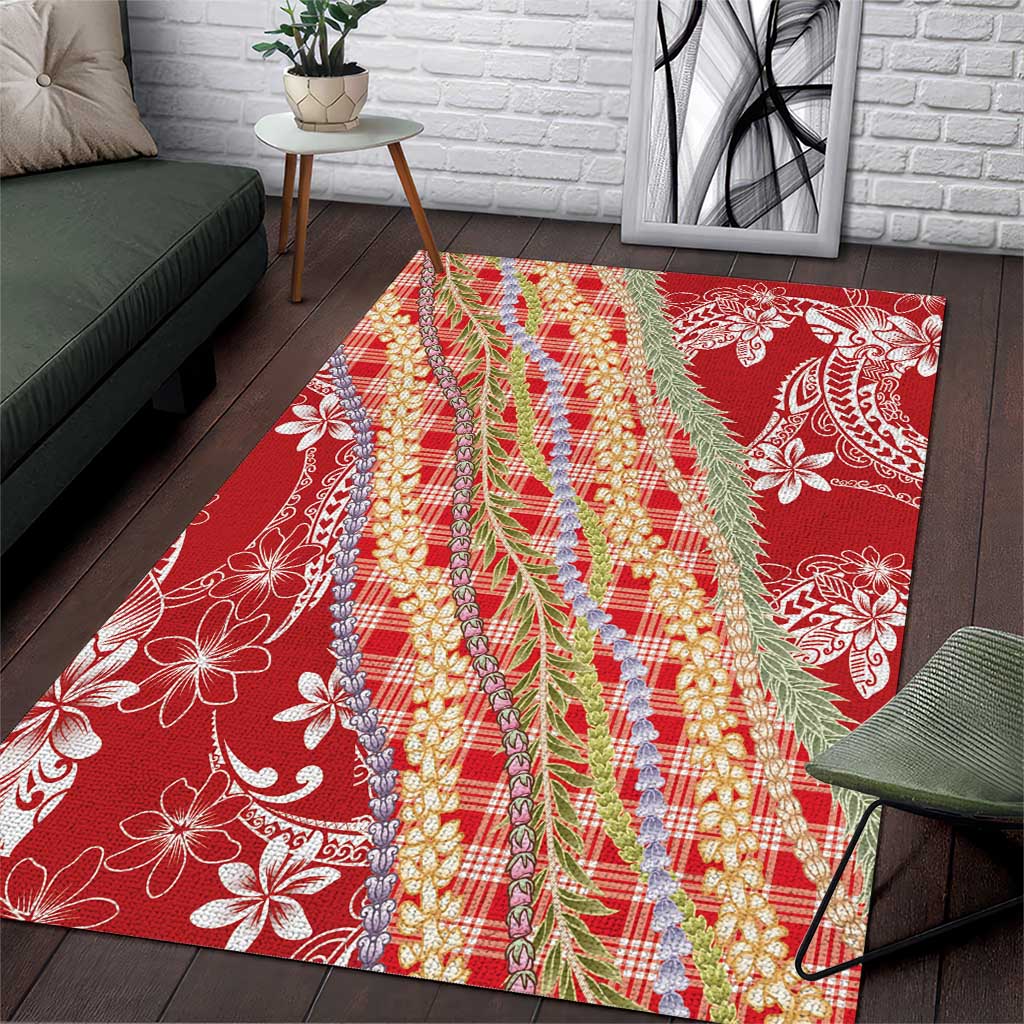 Red Palaka Hawaii Leis Area Rug Hawaiian-plaid Elegant Tropical Vibes - Polynesian Pride