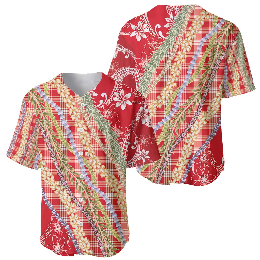 Red Palaka Hawaii Leis Baseball Jersey Hawaiian-plaid Elegant Tropical Vibes - Polynesian Pride