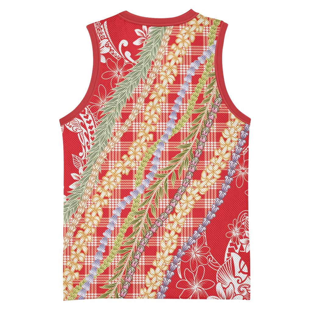 Red Palaka Hawaii Leis Basketball Jersey Hawaiian-plaid Elegant Tropical Vibes - Polynesian Pride