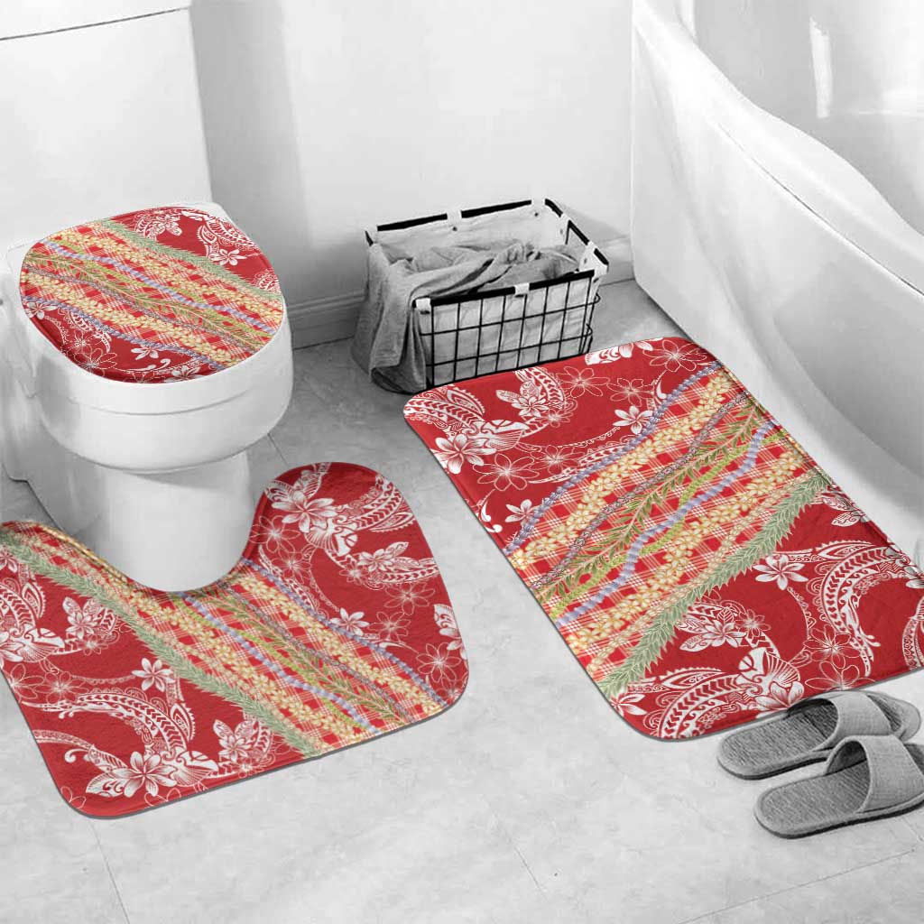 Red Palaka Hawaii Leis Bathroom Set Hawaiian-plaid Elegant Tropical Vibes - Polynesian Pride
