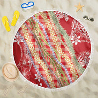 Red Palaka Hawaii Leis Beach Blanket Hawaiian-plaid Elegant Tropical Vibes - Polynesian Pride