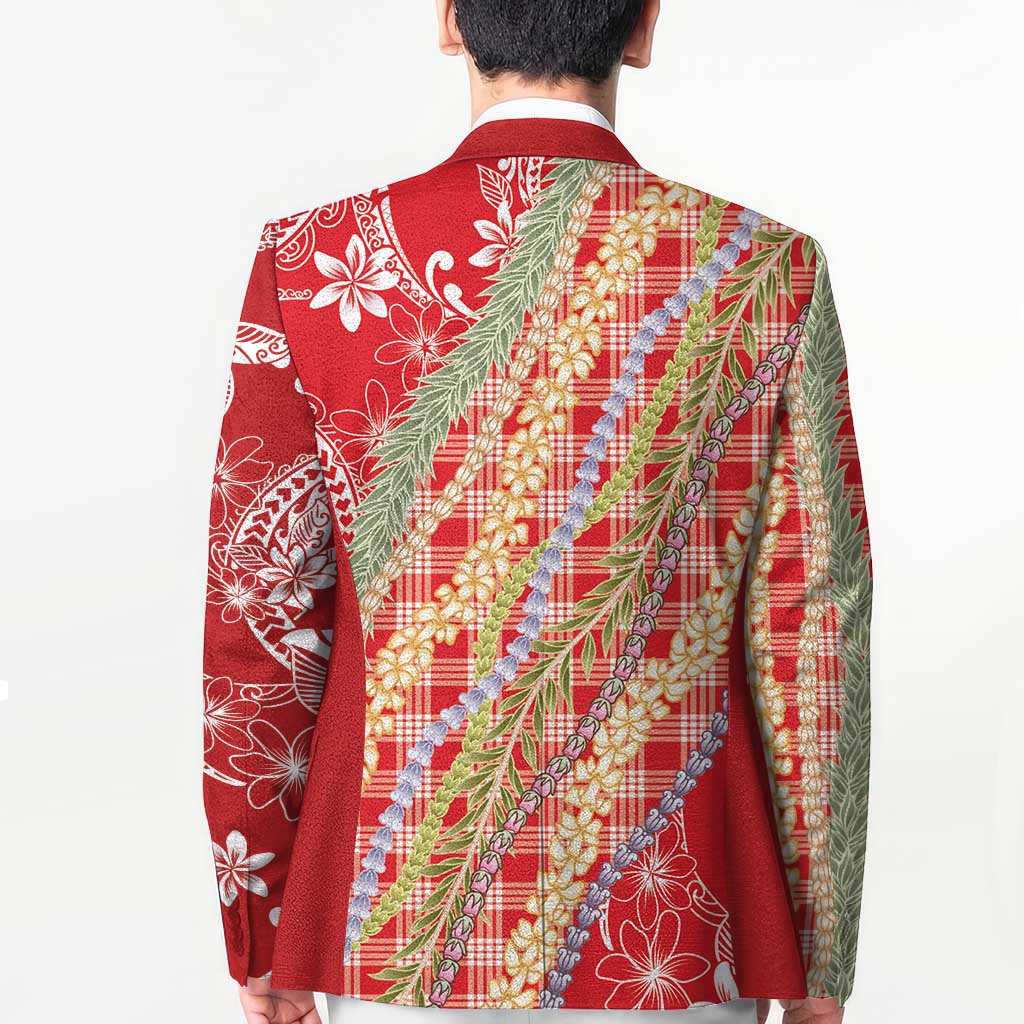 Red Palaka Hawaii Leis Blazer Hawaiian-plaid Elegant Tropical Vibes - Polynesian Pride