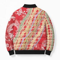 Red Palaka Hawaii Leis Bomber Puffer Jacket Hawaiian-plaid Elegant Tropical Vibes - Polynesian Pride