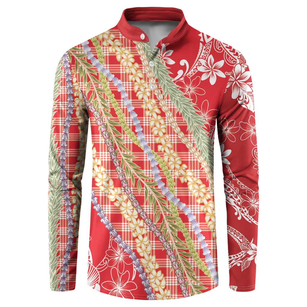 Red Palaka Hawaii Leis Button Sweatshirt Hawaiian-plaid Elegant Tropical Vibes - Polynesian Pride
