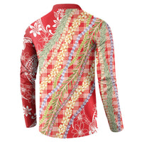 Red Palaka Hawaii Leis Button Sweatshirt Hawaiian-plaid Elegant Tropical Vibes - Polynesian Pride