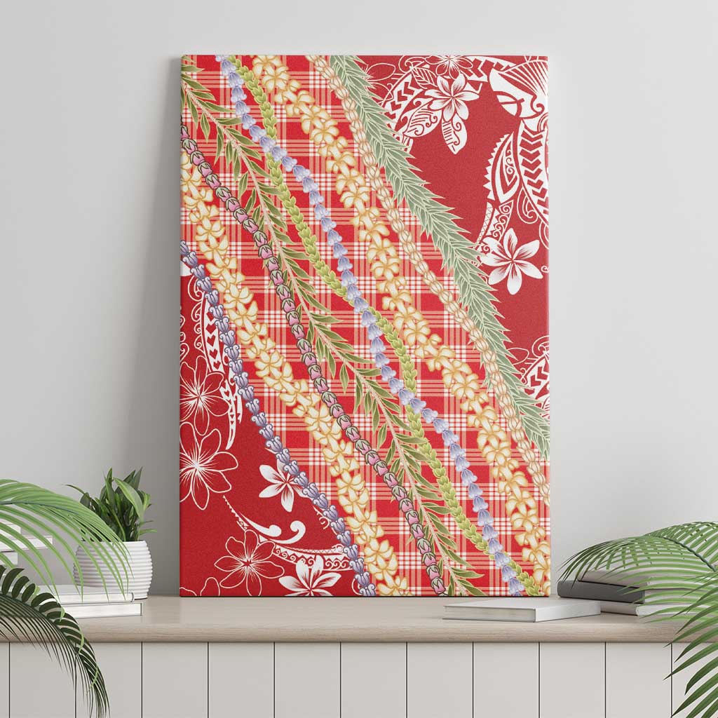 Red Palaka Hawaii Leis Canvas Wall Art Hawaiian-plaid Elegant Tropical Vibes - Polynesian Pride