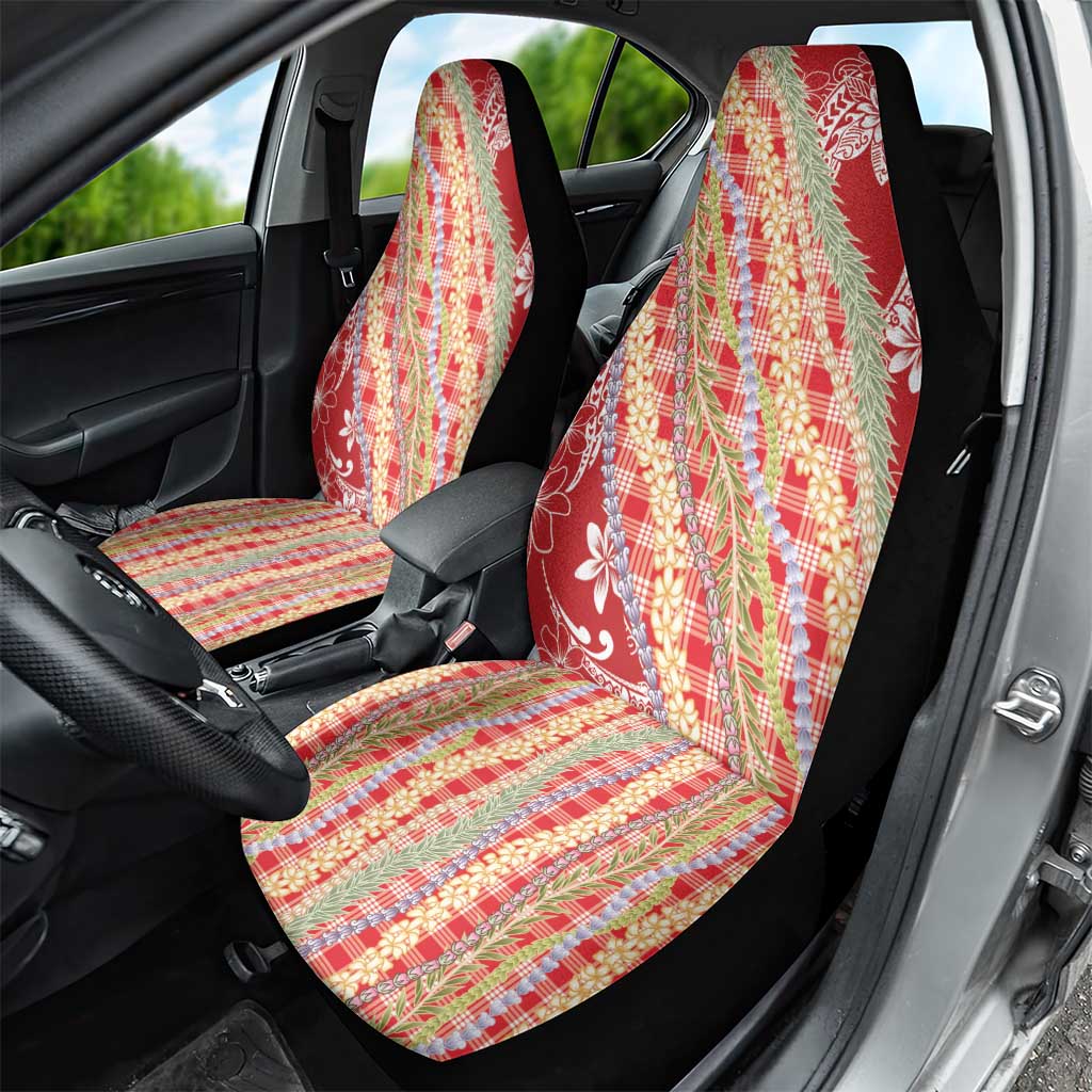 Red Palaka Hawaii Leis Car Seat Cover Hawaiian-plaid Elegant Tropical Vibes - Polynesian Pride