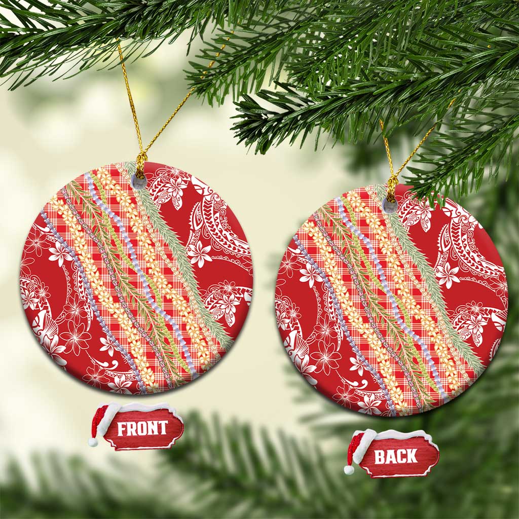 Red Palaka Hawaii Leis Ceramic Ornament Hawaiian-plaid Elegant Tropical Vibes - Polynesian Pride