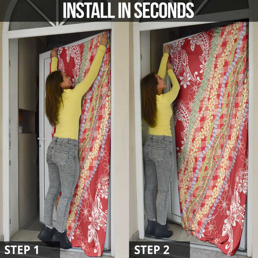 Red Palaka Hawaii Leis Door Cover Hawaiian-plaid Elegant Tropical Vibes - Polynesian Pride