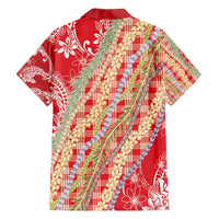 Red Palaka Hawaii Leis Family Matching Long Sleeve Bodycon Dress and Hawaiian Shirt Hawaiian-plaid Elegant Tropical Vibes - Polynesian Pride