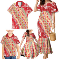Red Palaka Hawaii Leis Family Matching Mermaid Dress and Hawaiian Shirt Hawaiian-plaid Elegant Tropical Vibes - Polynesian Pride