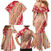 Red Palaka Hawaii Leis Family Matching Mermaid Dress and Hawaiian Shirt Hawaiian-plaid Elegant Tropical Vibes - Polynesian Pride
