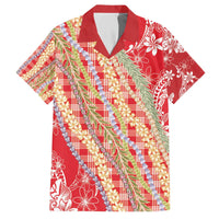 Red Palaka Hawaii Leis Family Matching Off The Shoulder Long Sleeve Dress and Hawaiian Shirt Hawaiian-plaid Elegant Tropical Vibes - Polynesian Pride