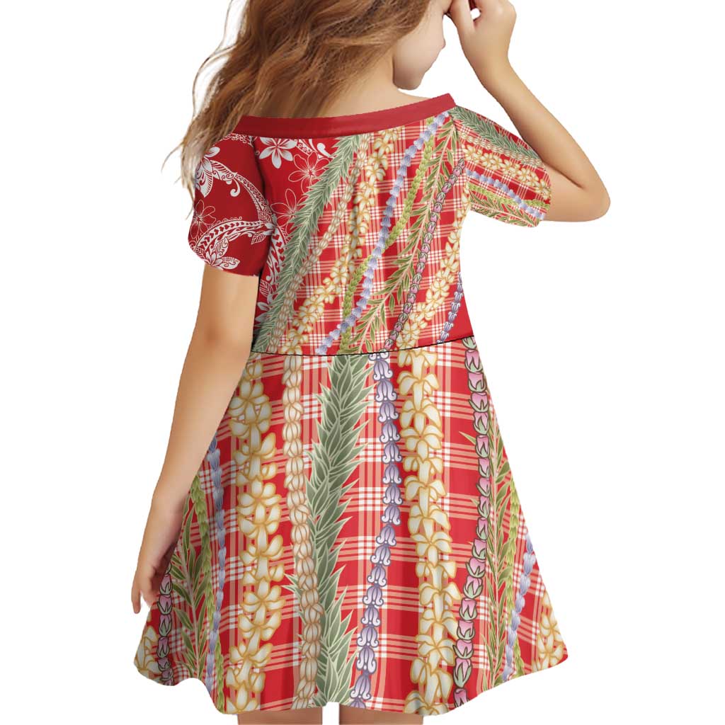 Red Palaka Hawaii Leis Family Matching Off Shoulder Short Dress and Hawaiian Shirt Hawaiian-plaid Elegant Tropical Vibes - Polynesian Pride