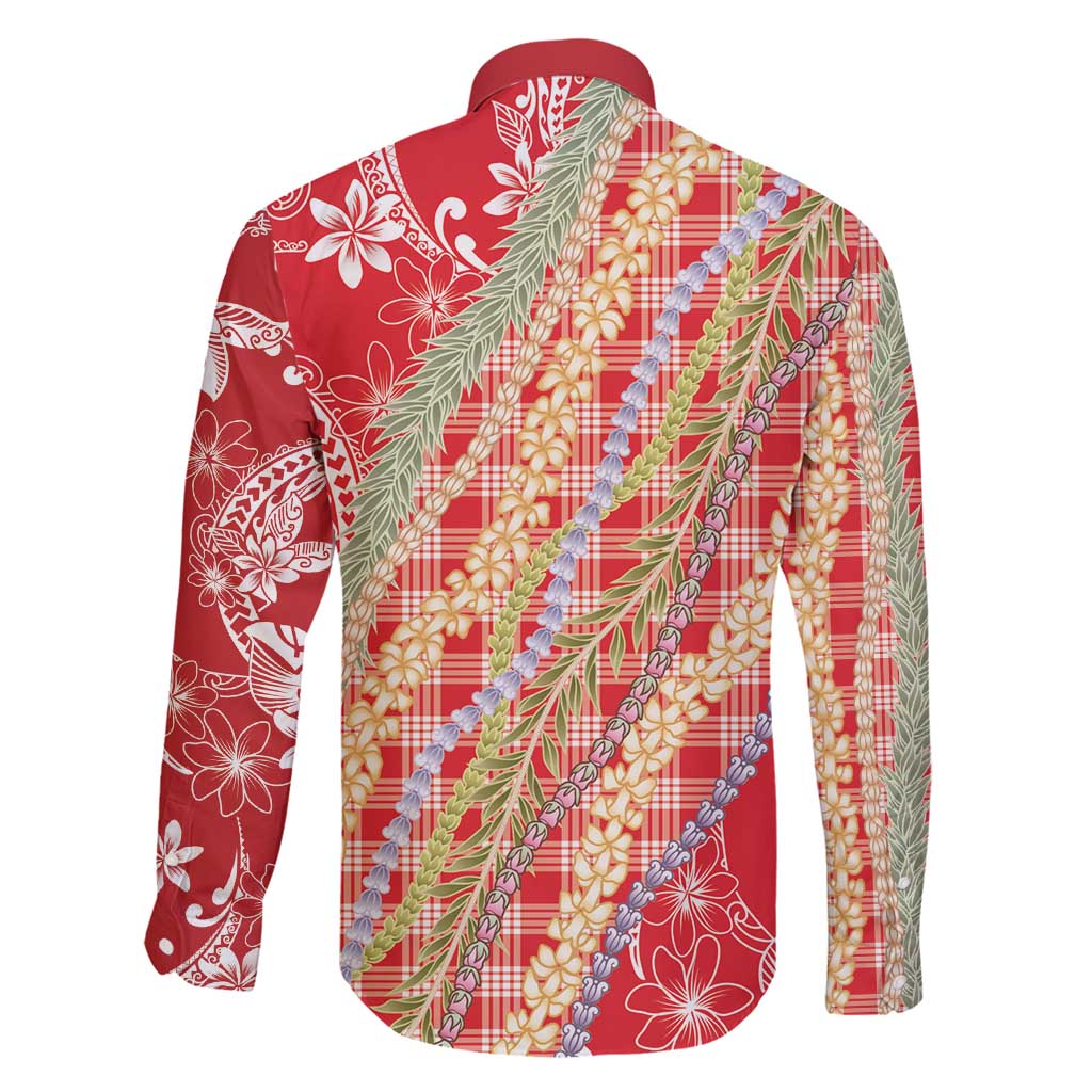 Red Palaka Hawaii Leis Family Matching Off Shoulder Short Dress and Hawaiian Shirt Hawaiian-plaid Elegant Tropical Vibes - Polynesian Pride