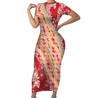 Red Palaka Hawaii Leis Family Matching Short Sleeve Bodycon Dress and Hawaiian Shirt Hawaiian-plaid Elegant Tropical Vibes - Polynesian Pride