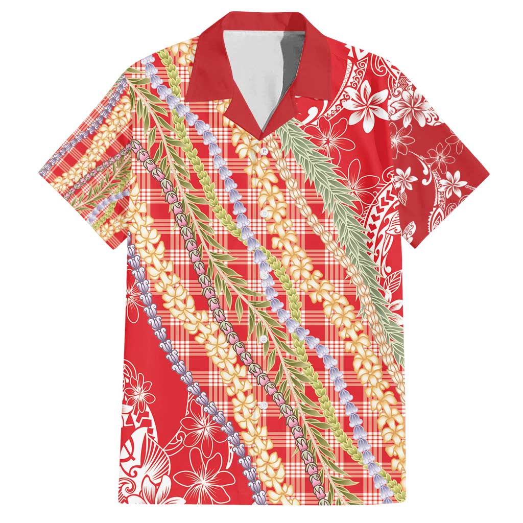 Red Palaka Hawaii Leis Family Matching Tank Maxi Dress and Hawaiian Shirt Hawaiian-plaid Elegant Tropical Vibes - Polynesian Pride