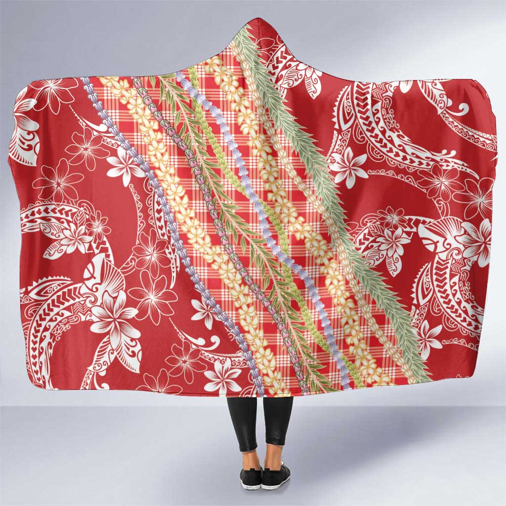 Red Palaka Hawaii Leis Hooded Blanket Hawaiian-plaid Elegant Tropical Vibes - Polynesian Pride