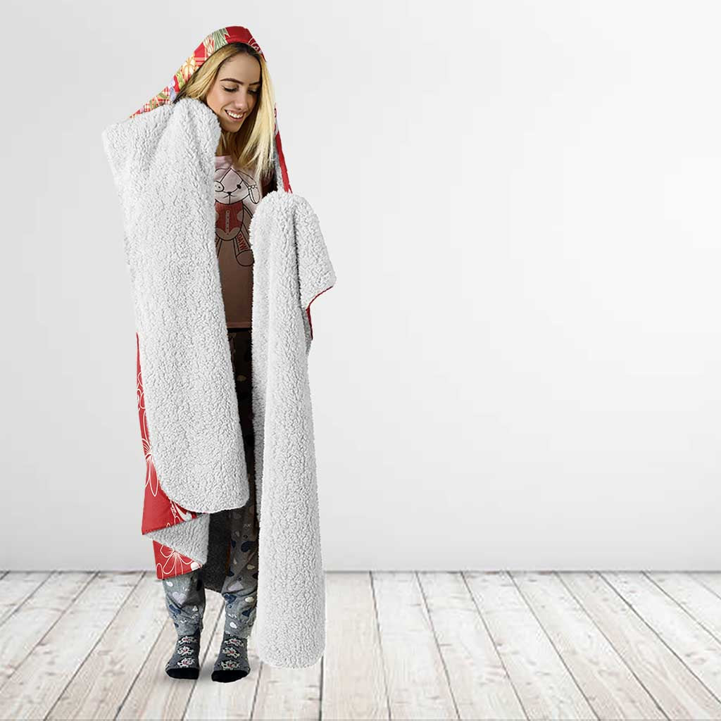 Red Palaka Hawaii Leis Hooded Blanket Hawaiian-plaid Elegant Tropical Vibes - Polynesian Pride