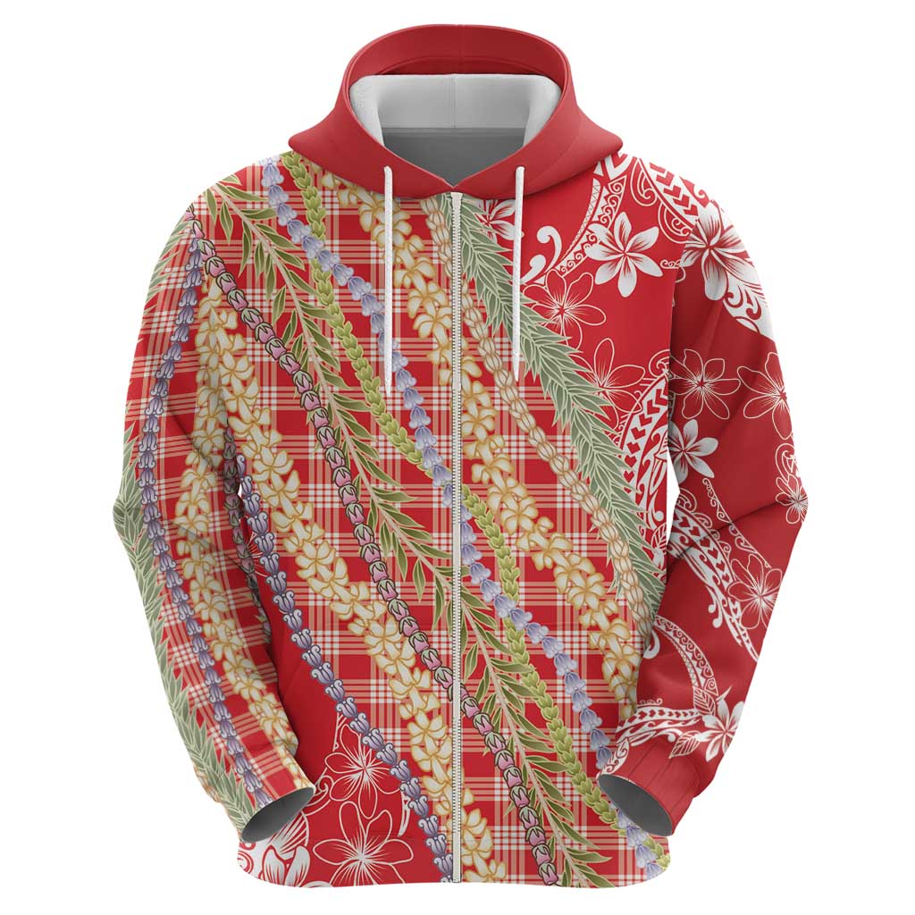 Red Palaka Hawaii Leis Hoodie Hawaiian-plaid Elegant Tropical Vibes - Polynesian Pride