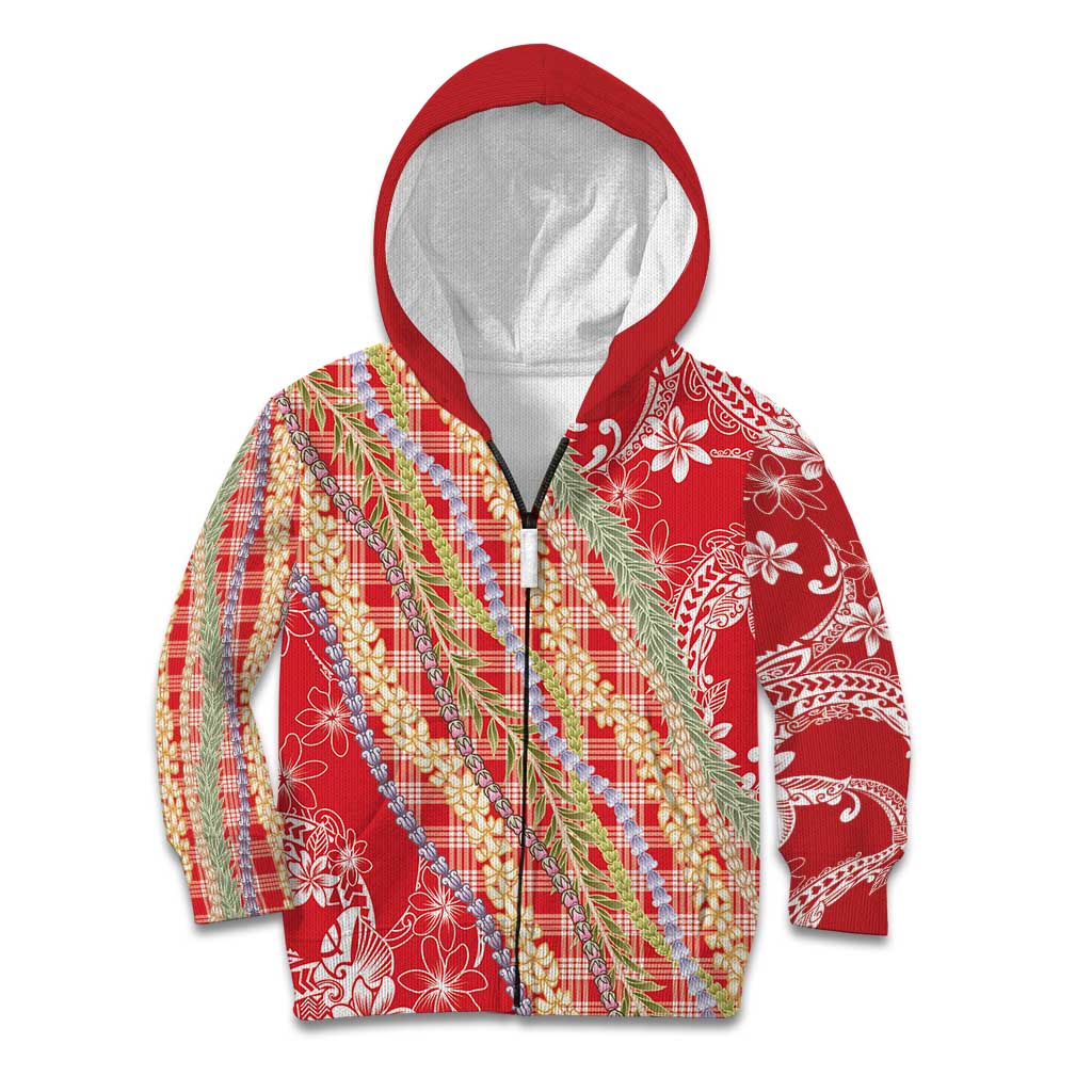 Red Palaka Hawaii Leis Kid Hoodie Hawaiian-plaid Elegant Tropical Vibes - Polynesian Pride