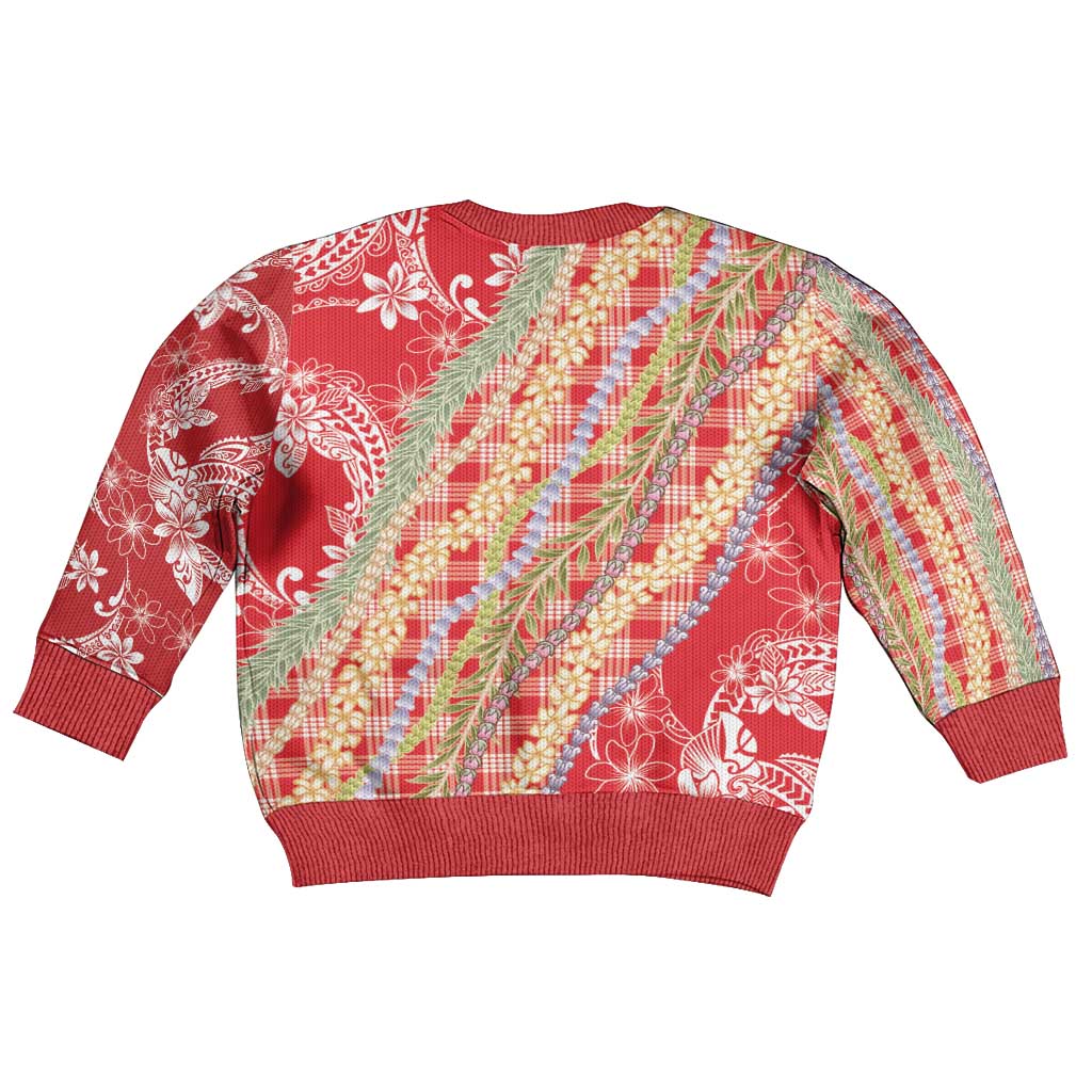 Red Palaka Hawaii Leis Kid Ugly Christmas Sweater Hawaiian-plaid Elegant Tropical Vibes - Polynesian Pride