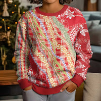 Red Palaka Hawaii Leis Kid Ugly Christmas Sweater Hawaiian-plaid Elegant Tropical Vibes - Polynesian Pride