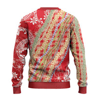 Red Palaka Hawaii Leis Ugly Christmas Sweater Hawaiian-plaid Elegant Tropical Vibes - Polynesian Pride