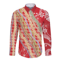Red Palaka Hawaii Leis Long Sleeve Button Shirt Hawaiian-plaid Elegant Tropical Vibes - Polynesian Pride