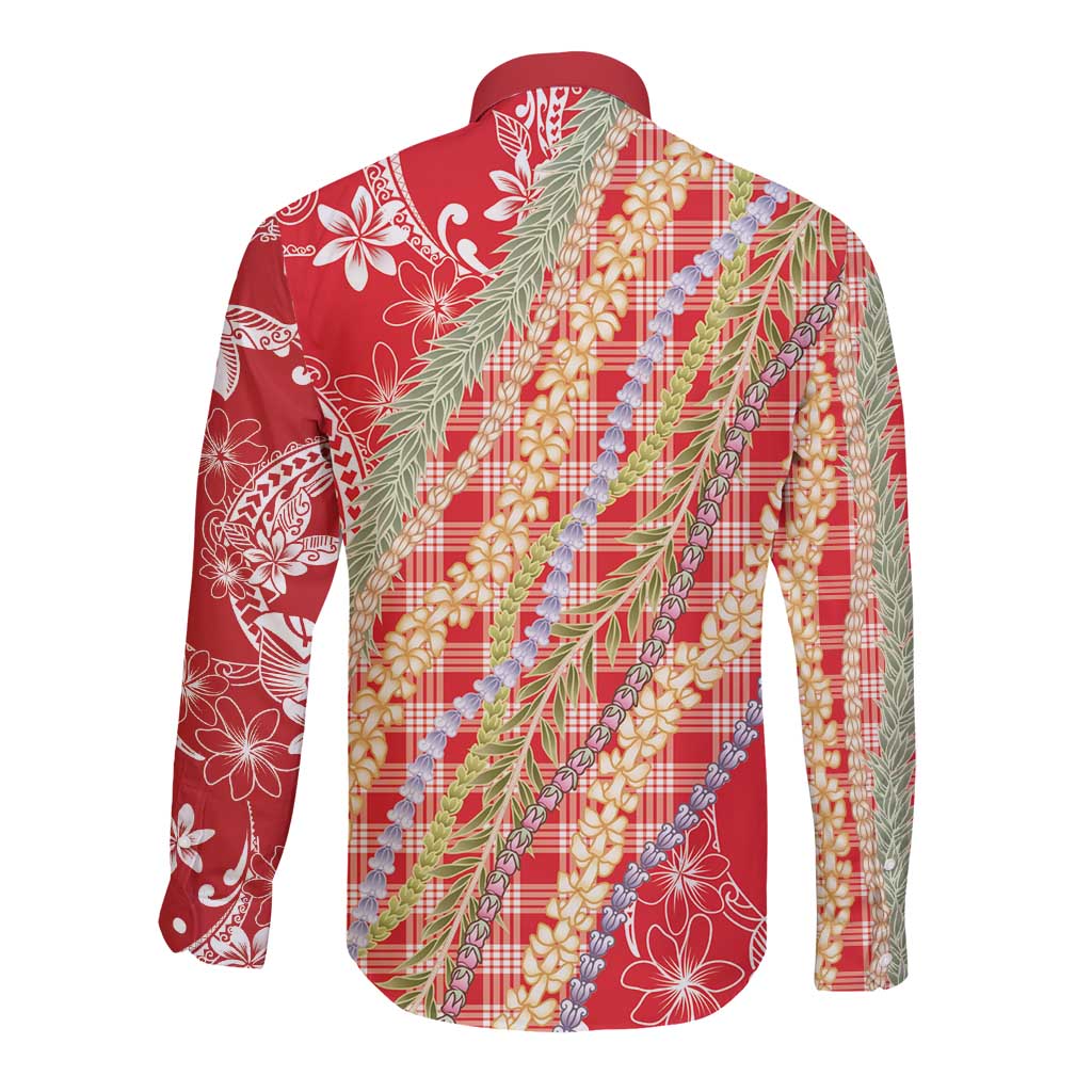 Red Palaka Hawaii Leis Long Sleeve Button Shirt Hawaiian-plaid Elegant Tropical Vibes - Polynesian Pride