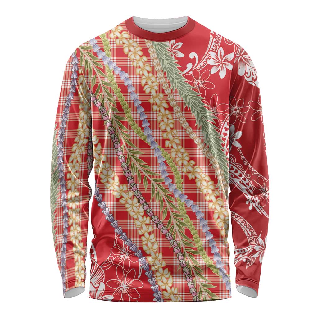 Red Palaka Hawaii Leis Long Sleeve Shirt Hawaiian-plaid Elegant Tropical Vibes - Polynesian Pride