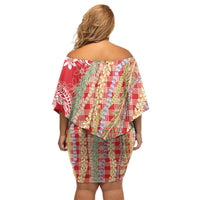 Red Palaka Hawaii Leis Off Shoulder Short Dress Hawaiian-plaid Elegant Tropical Vibes - Polynesian Pride