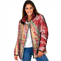 Red Palaka Hawaii Leis Padded Jacket Hawaiian-plaid Elegant Tropical Vibes - Polynesian Pride