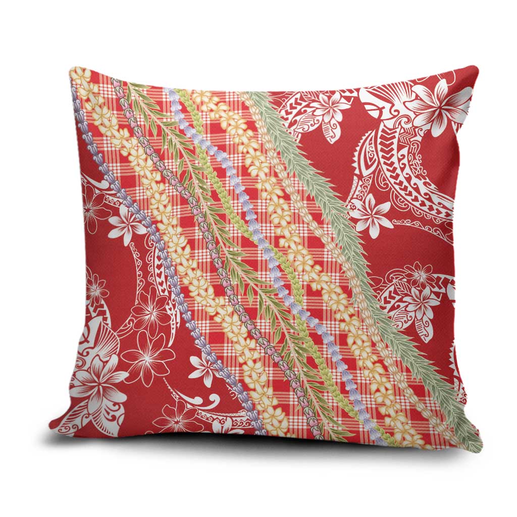 Red Palaka Hawaii Leis Pillow Cover Hawaiian-plaid Elegant Tropical Vibes - Polynesian Pride