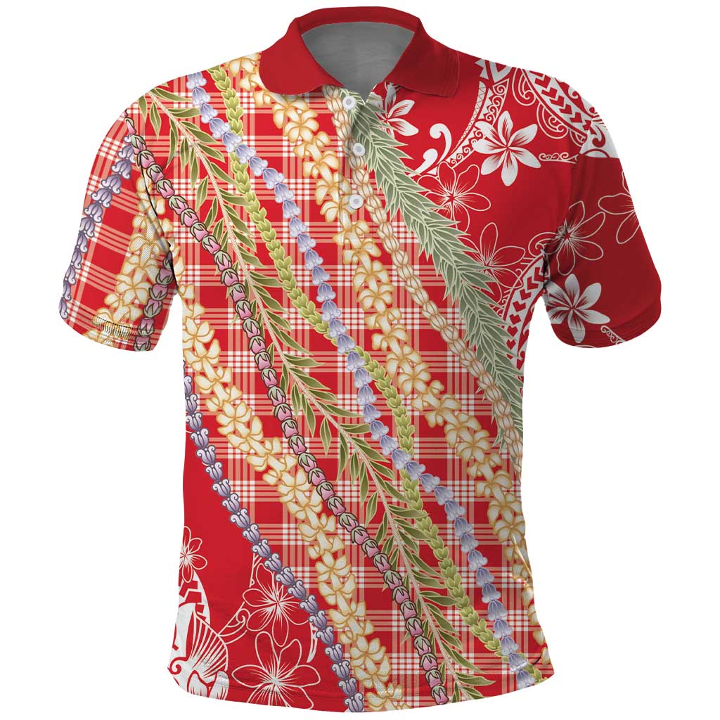 Red Palaka Hawaii Leis Polo Shirt Hawaiian-plaid Elegant Tropical Vibes - Polynesian Pride
