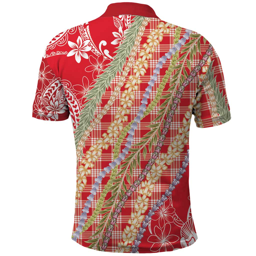 Red Palaka Hawaii Leis Polo Shirt Hawaiian-plaid Elegant Tropical Vibes - Polynesian Pride