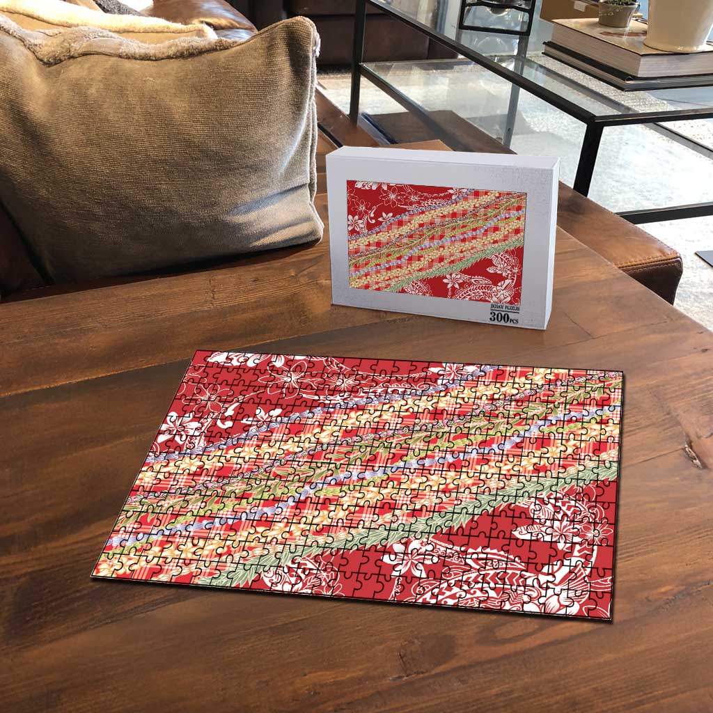 Red Palaka Hawaii Leis Puzzle Hawaiian-plaid Elegant Tropical Vibes - Polynesian Pride